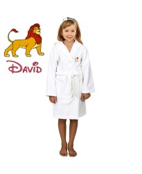 Brown Lion Cartoon Design & Custom Name Embroidery on Kids Hooded Bathrobe
